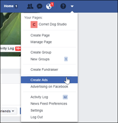 main menu - facebook ads manager
