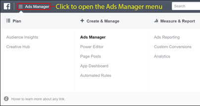 Ad manager menu